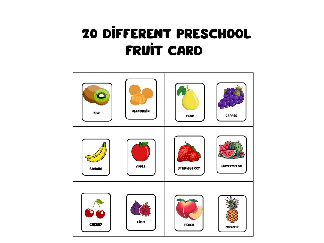 20 Fruits Cards/image Cards for Kids/preschool Flashcards/pdf Printable ...