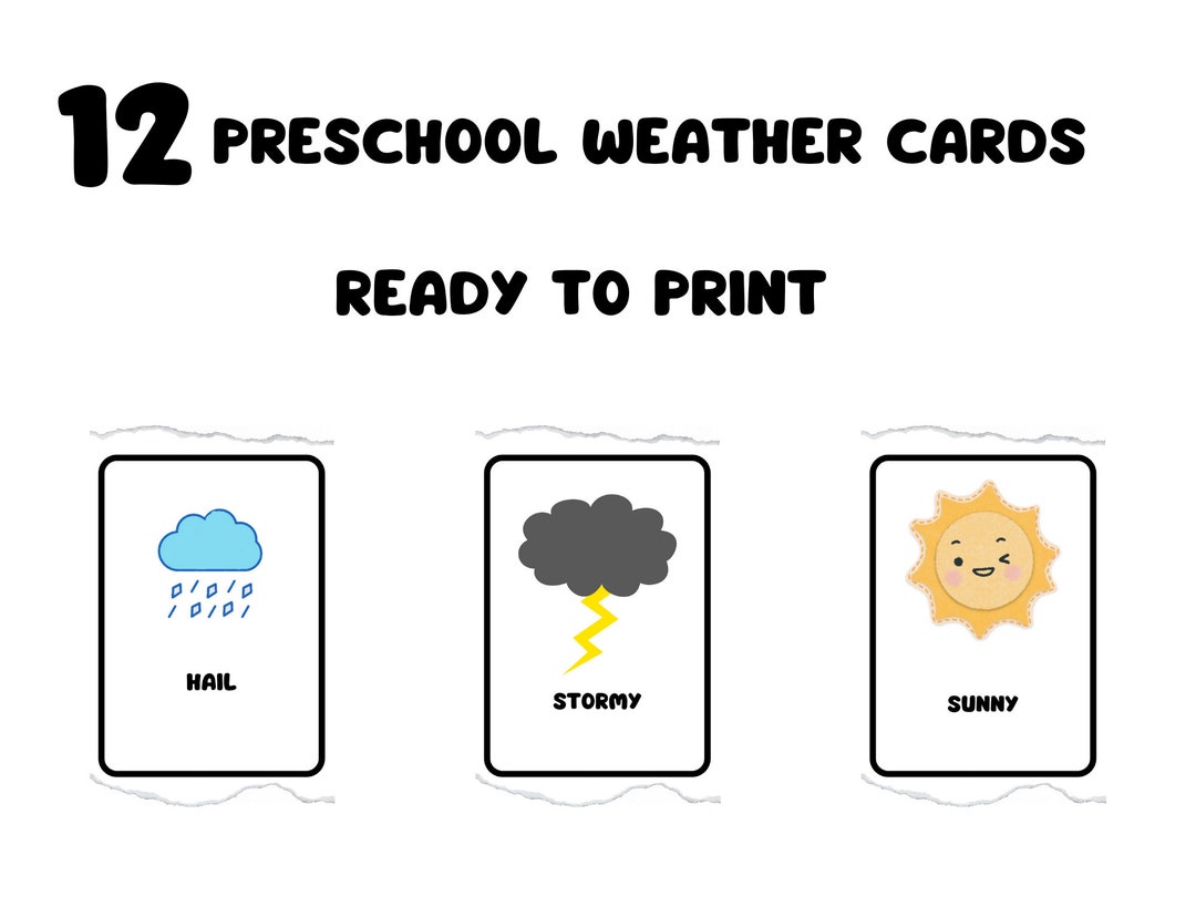 12 Preschool Weather Cards/montessori Flashcards/preschool Cards/printable Cards/preschool