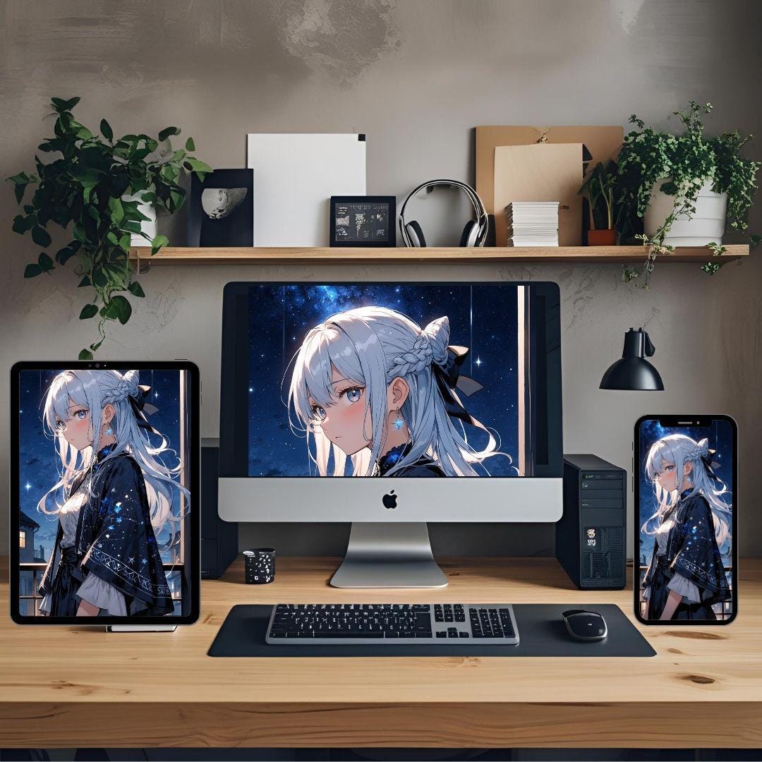 Starlit Anime Girl Portrait | Dreamcore Digital Wall Art | Midnight Sky ...