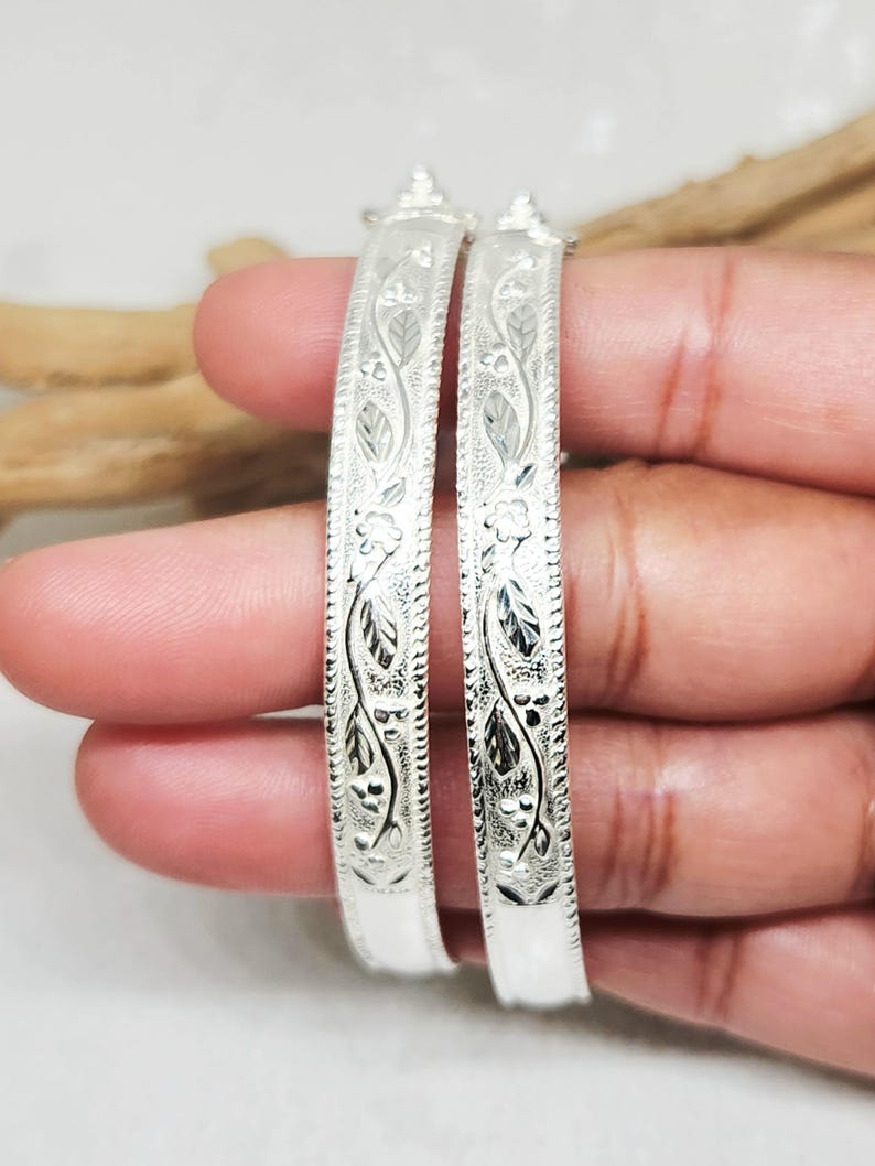 925 GENUINE Sterling Silver Flat Bangles, Grape Head Bangles, Hand ...