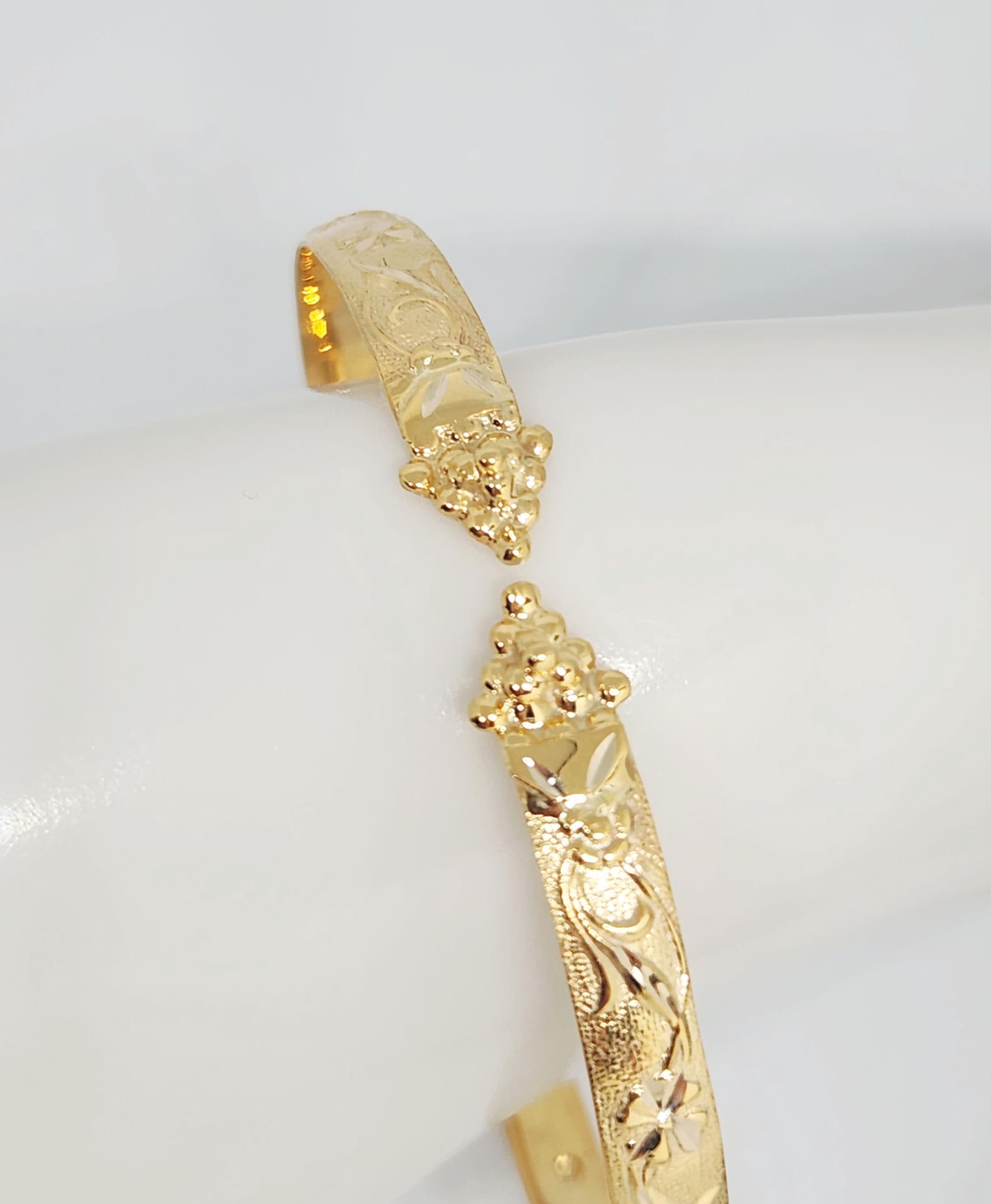 10K Yellow Gold Bangle, Gold Grape Head Bracelet, Gold Hand Carved ...