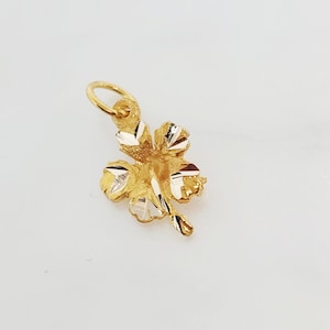 10K Yellow Gold Hibiscus Flower, TINY Flower Charm, Hand Carved Flower, Tropical Flower, West Indian Jewelry, Caribbean Flower, 9MM x 9MM