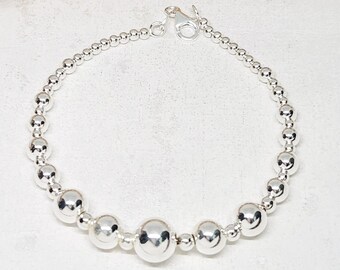 925 GENUINE Sterling Silver Ball Bracelet, Solid Silver Ball Necklace, Graduated Ball Necklace, Statement Necklace, Silver Ball Jewelry