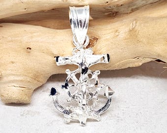 925 Echt Sterling Silber Klein Anker Anhänger, Silber Kruzifix Anhänger, religiöse Charme, Nautische Charme, Jungen Schmuck, 17 mm x 16 mm