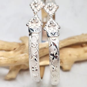 925 GENUINE Sterling Silver SOLID Flat Bangles, Grape Head Bracelets, Hand Carved Flower Bracelet, Vine Bracelet, West Indian Bangles