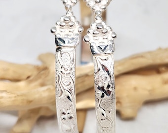 925 GENUINE Sterling Silver SOLID Flat Bangles, Grape Head Bracelets, Hand Carved Flower Bracelet, Vine Bracelet, West Indian Bangles