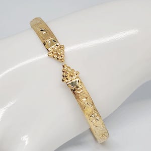 10K Yellow Gold Bangle, Gold Grape Head Bracelet, Gold Hand Carved ...