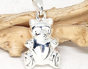 925 Genuine Sterling Silver LARGE Puffy Bear Charm, Silver Teddy Bear Pendant, Dimensional Bear, Life like Bear, Birthday Gift, 3cm x 2.2cm