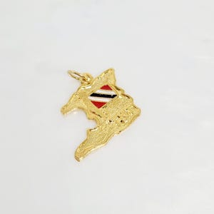 10K echt gouden kaarthanger, gouden kaart van Trinidad, gouden T&T-kaart, gouden hanger met vlag Trinidad, West-Indische sieraden, Caribische sieraden