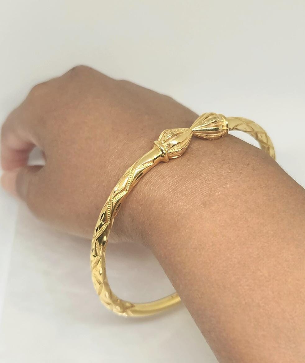 14K Yellow Gold VINTAGE Bracelet, Cocoa Head Gold Bangle, EXTRA