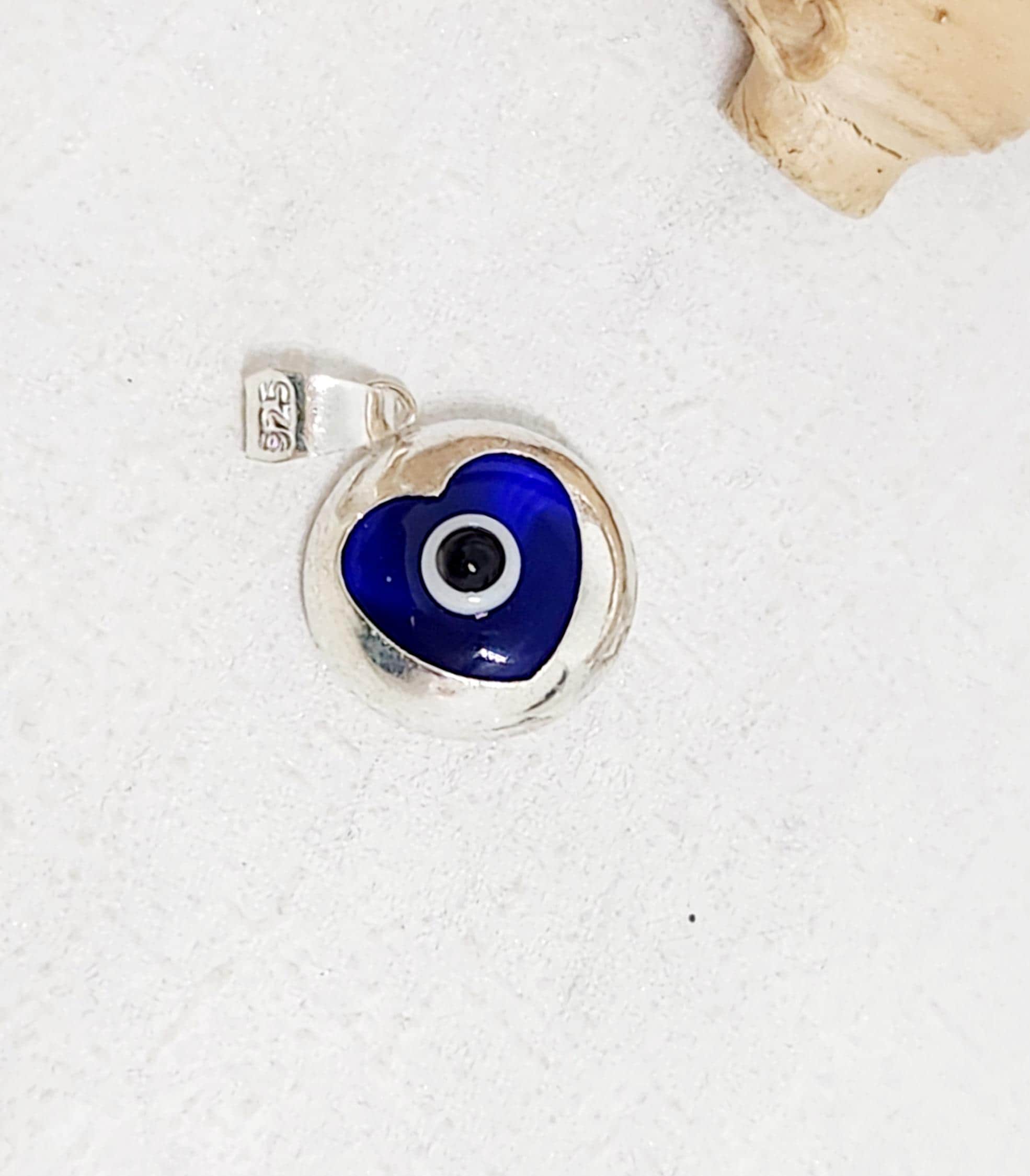 925 GENUINE Sterling Silver Evil Eye Charm, Protection Charm, Blue Evil Eye Charm, Double Sided Charm, Evil Eye Heart Charm, 11MM diameter