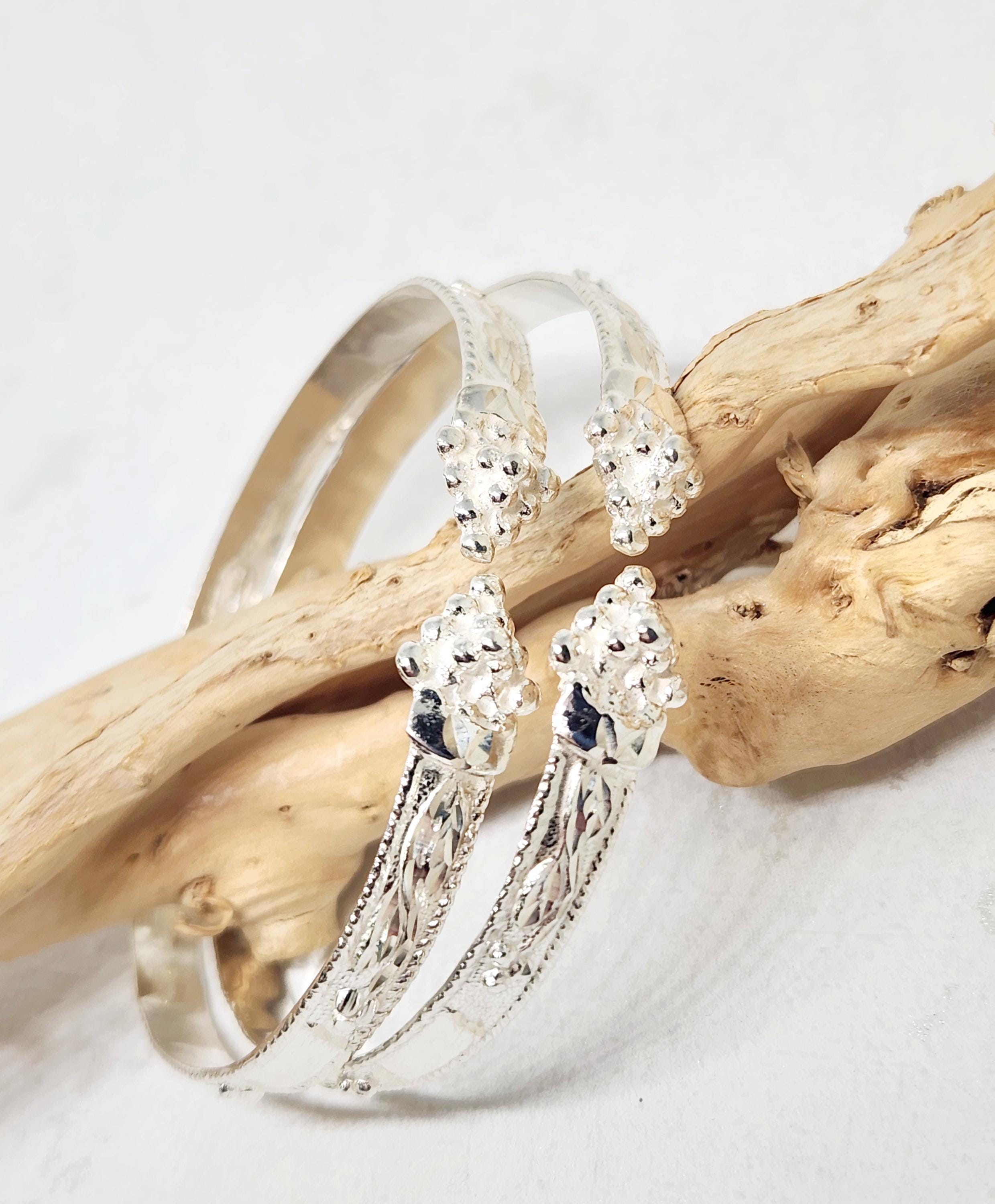 925 GENUINE Sterling Silver Flat Bangles, Grape Head Bracelets