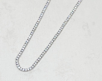 ÄKTA 925 Sterling Silver Tennisarmband, Silver Tennishalsband, Ishalsband, Statementsmycken, Bröllopssmycken, 2 MM brett