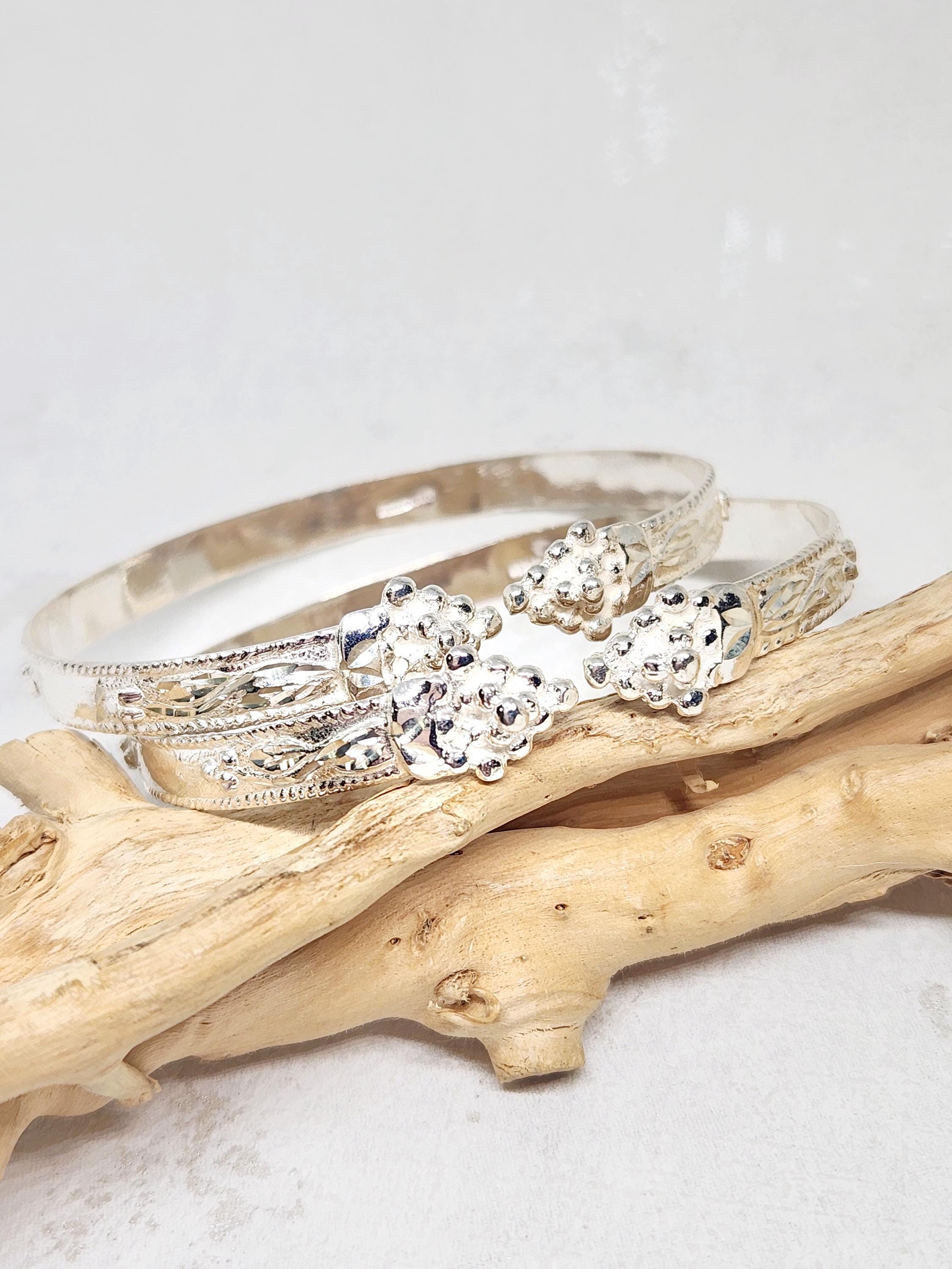 【まとめ／CHTY】FLAT BANGLE by Silver 925 925 GENUINE Sterling Silver Flat Bangles, Grape Head
