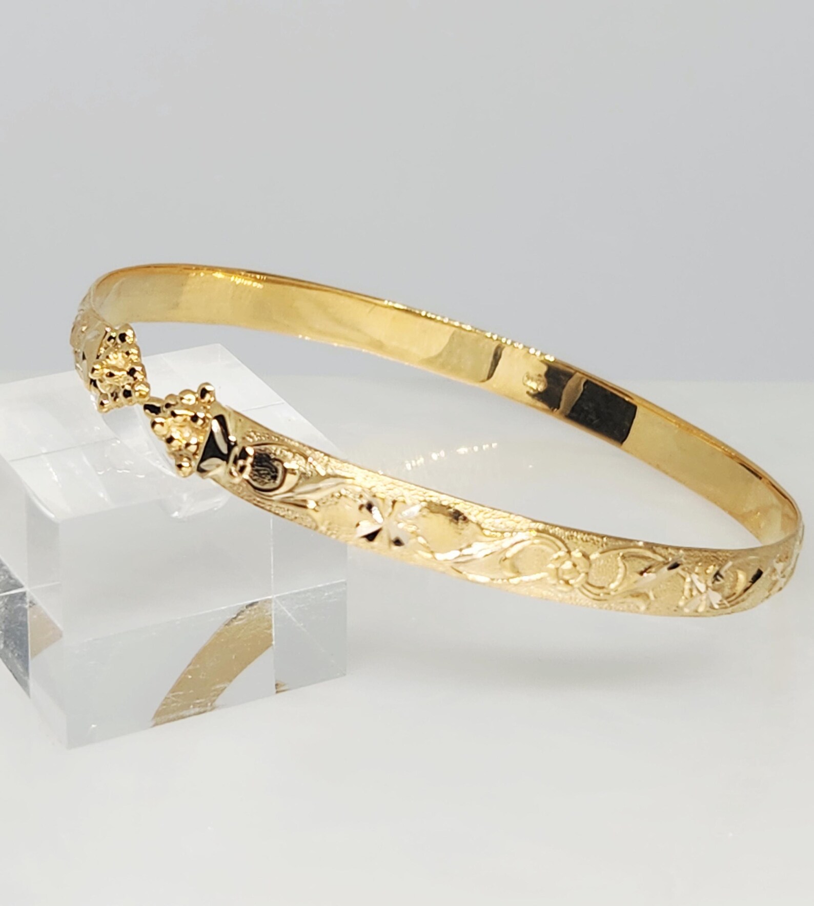 10K Yellow Gold Bangle, Gold Grape Head Bracelet, Gold Hand Carved ...