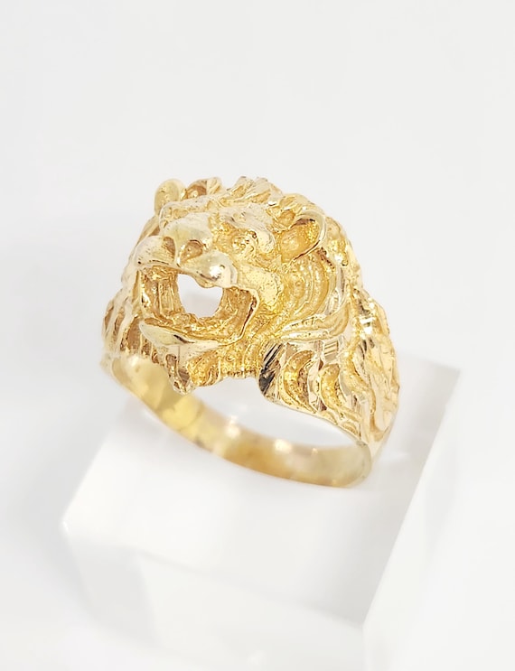 10K Yellow Gold VINTAGE Lion Ring, Gold Leo Ring, Gold Horosocpe
