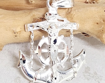 925 Echt Sterling Silber Medium Anker Anhänger, Silber Kruzifix Anhänger, religiöse Charme, Nautische Charme, männliche Schmuck, 27 MM x 22 MM