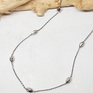 925 GENUINE Sterling Silver Ball Necklace, Moon Cut Ball Necklace, Solid Stationary Ball Charm Necklace, Rhodium Plated Necklace, Cable Link