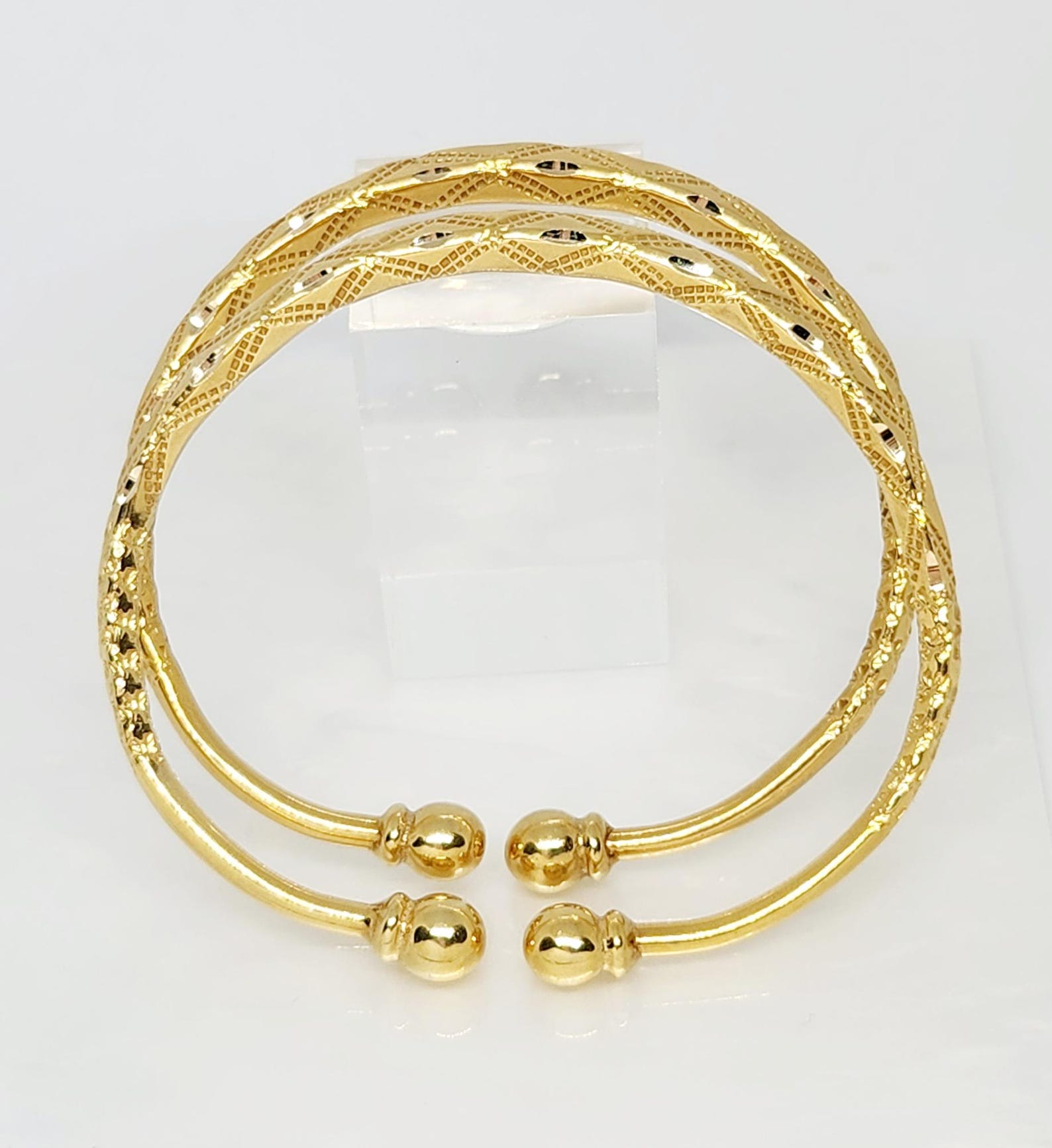 Solid Bangles 14K Yellow Gold Bangles, Gold Diamond Chisel Pattern Bangles, Unisex ...