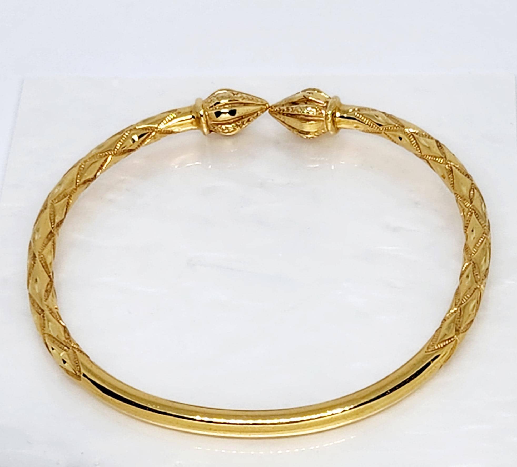 14K Yellow Gold VINTAGE Bracelet, Cocoa Head Gold Bangle, EXTRA