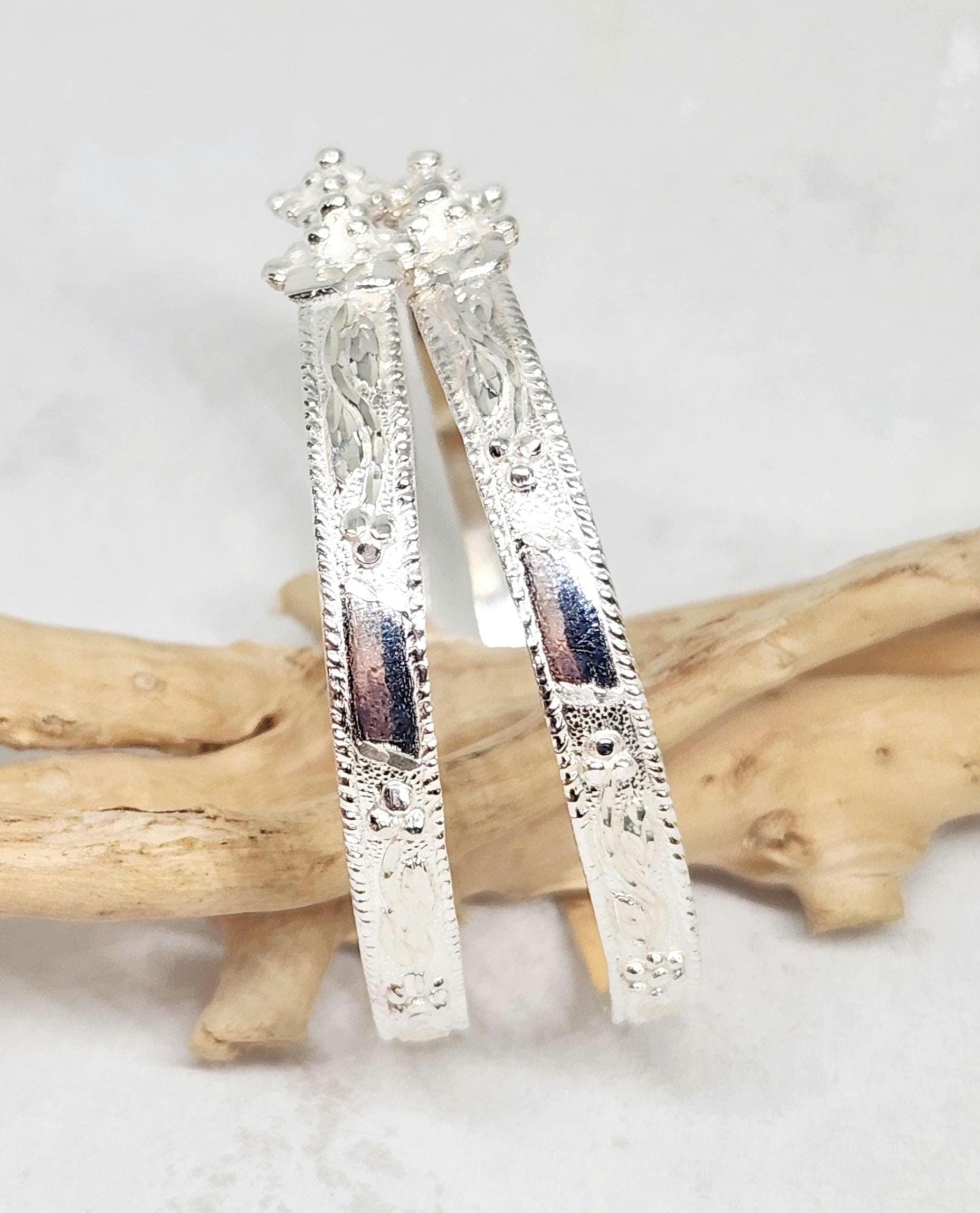 925 GENUINE Sterling Silver Flat Bangles, Grape Head Bracelets