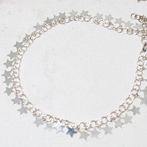 925 GENUINE Sterling Silver Charm Anklet, Silver Star Anklet, Star Charm Anklet, Silver Star Jewelry, Silver Anklet Jewelry, 10-11&quot; long