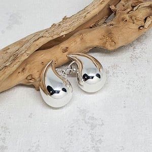925 GENUINE Sterling Silver Drop Earrings, Water drop Studs, Hollow Studs, LARGE Puffy Studs, Gift for her, Anniversary Gift, 23MM x 12MM