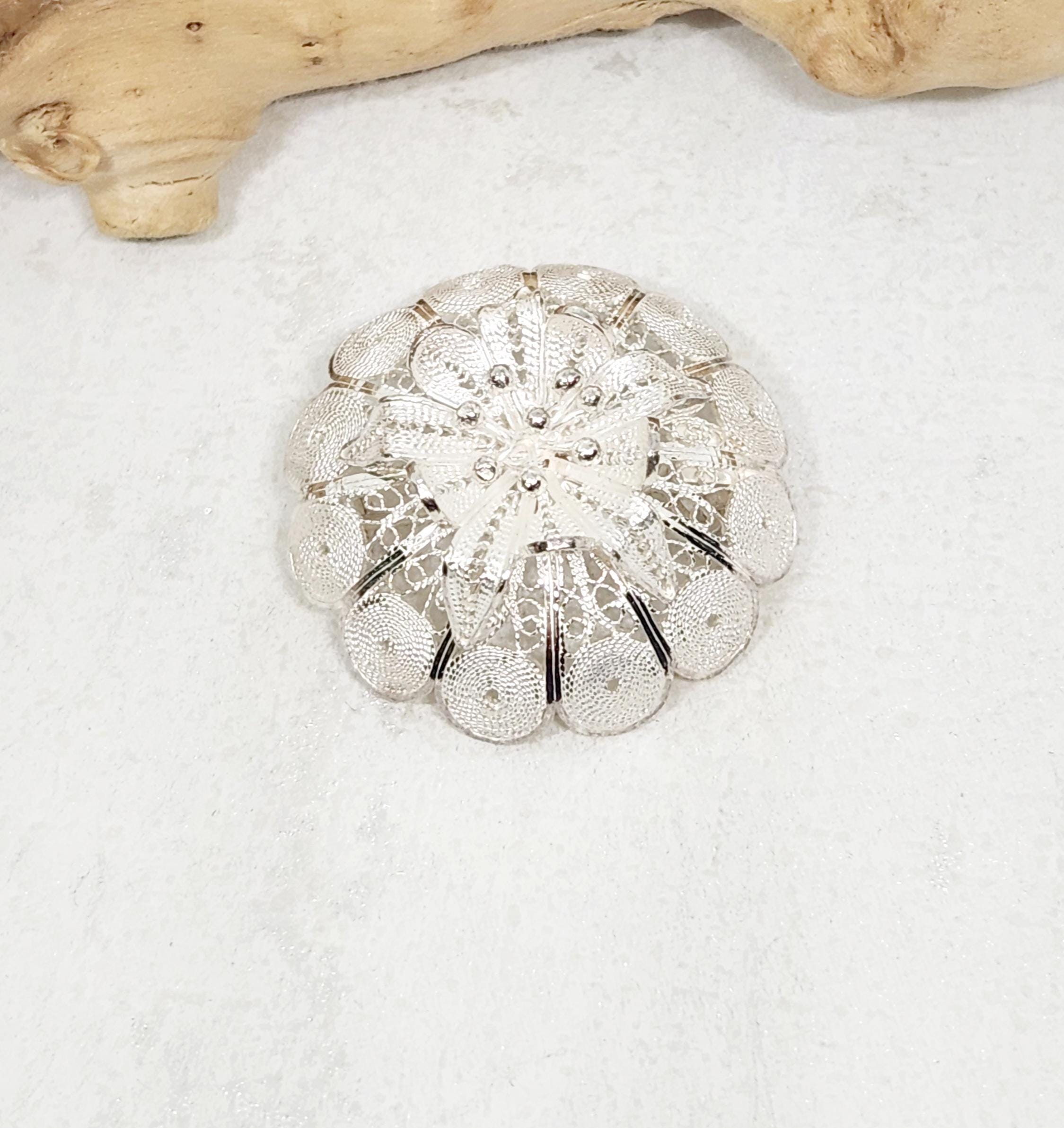 Broche Filigrane Argent Massif 925 - Fleur Feuille Occasion Bijou