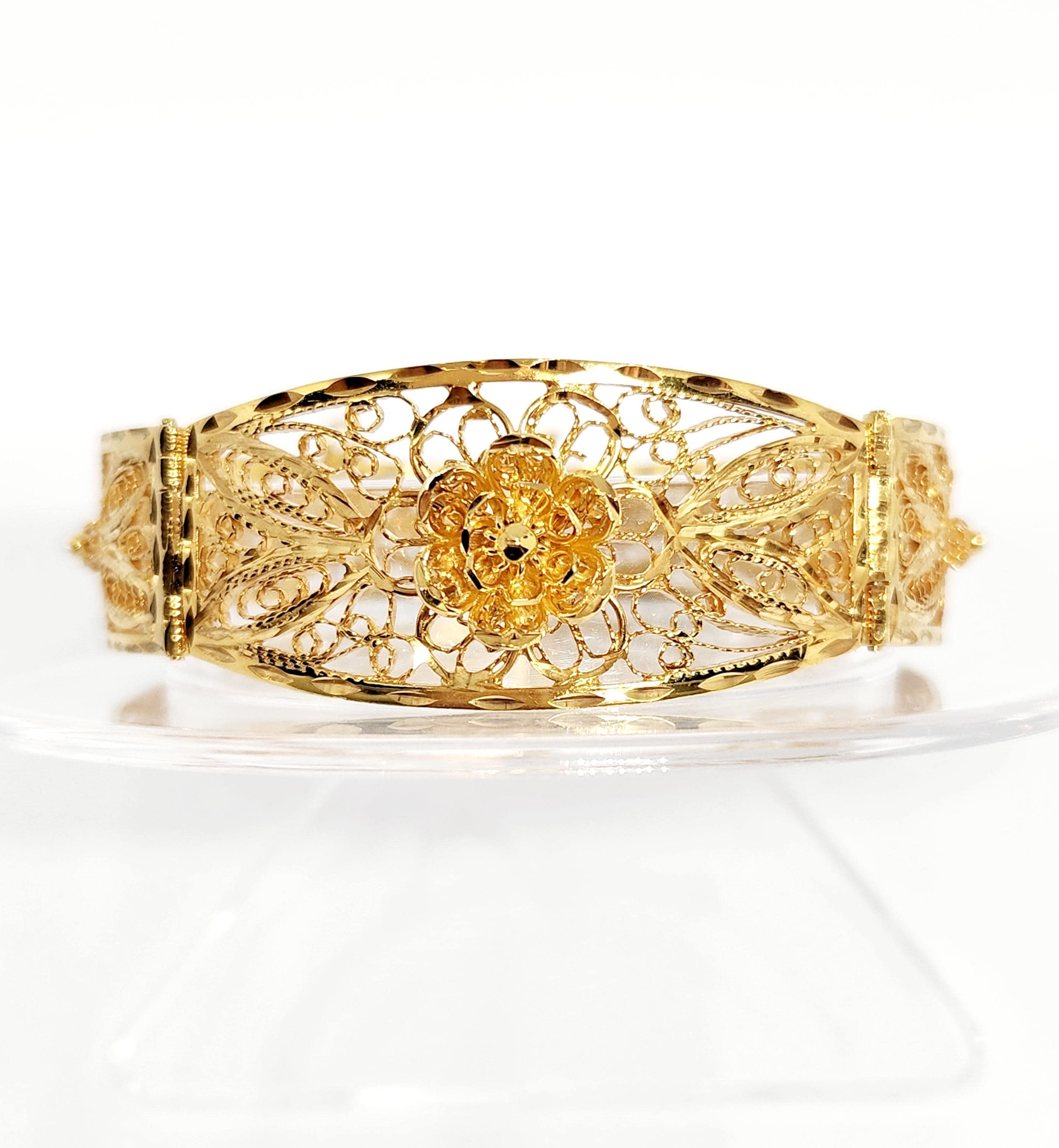 Bracciale Grosso Oro Opaco WOWORAMA | Vintage Con Fiori E Farfalla | Regolabile In Acciaio Inox | Gioiello Statement - 2