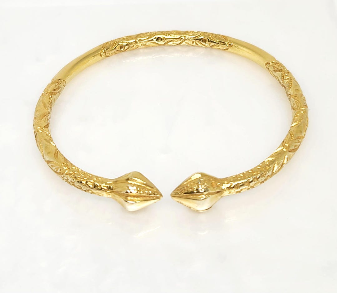 Ameri VINTAGE SAND LIKE BANGLE ゴールド バングル Vintage 10k Solid Yellow Gold Floral Cuff Bangle Bracelet - Etsy