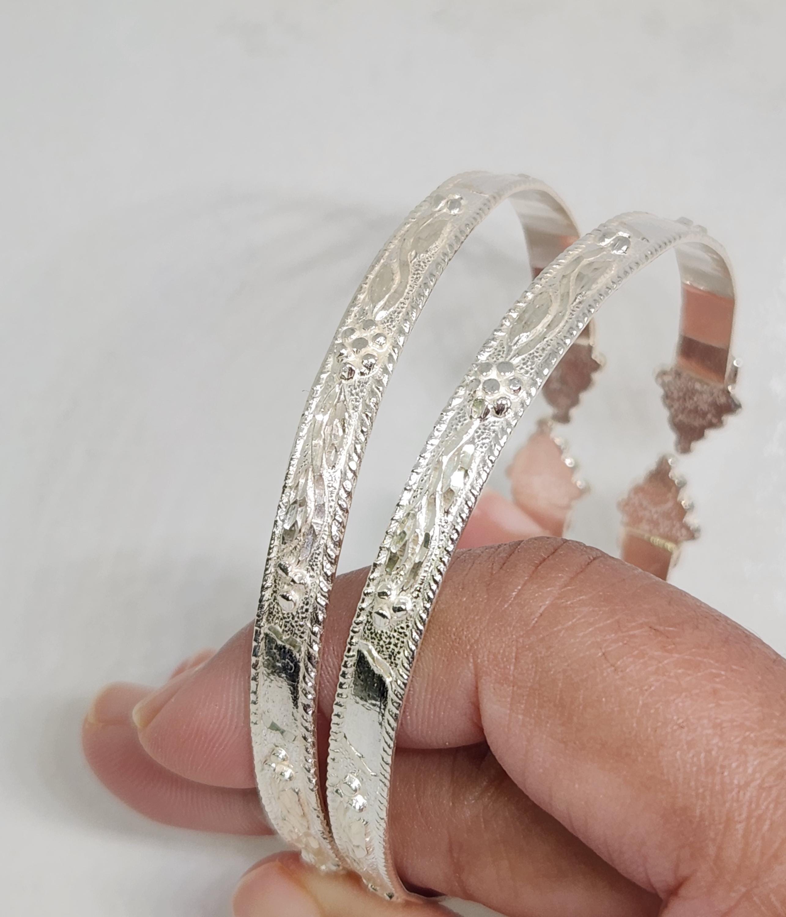 925 GENUINE Sterling Silver Flat Bangles, Grape Head Bracelets