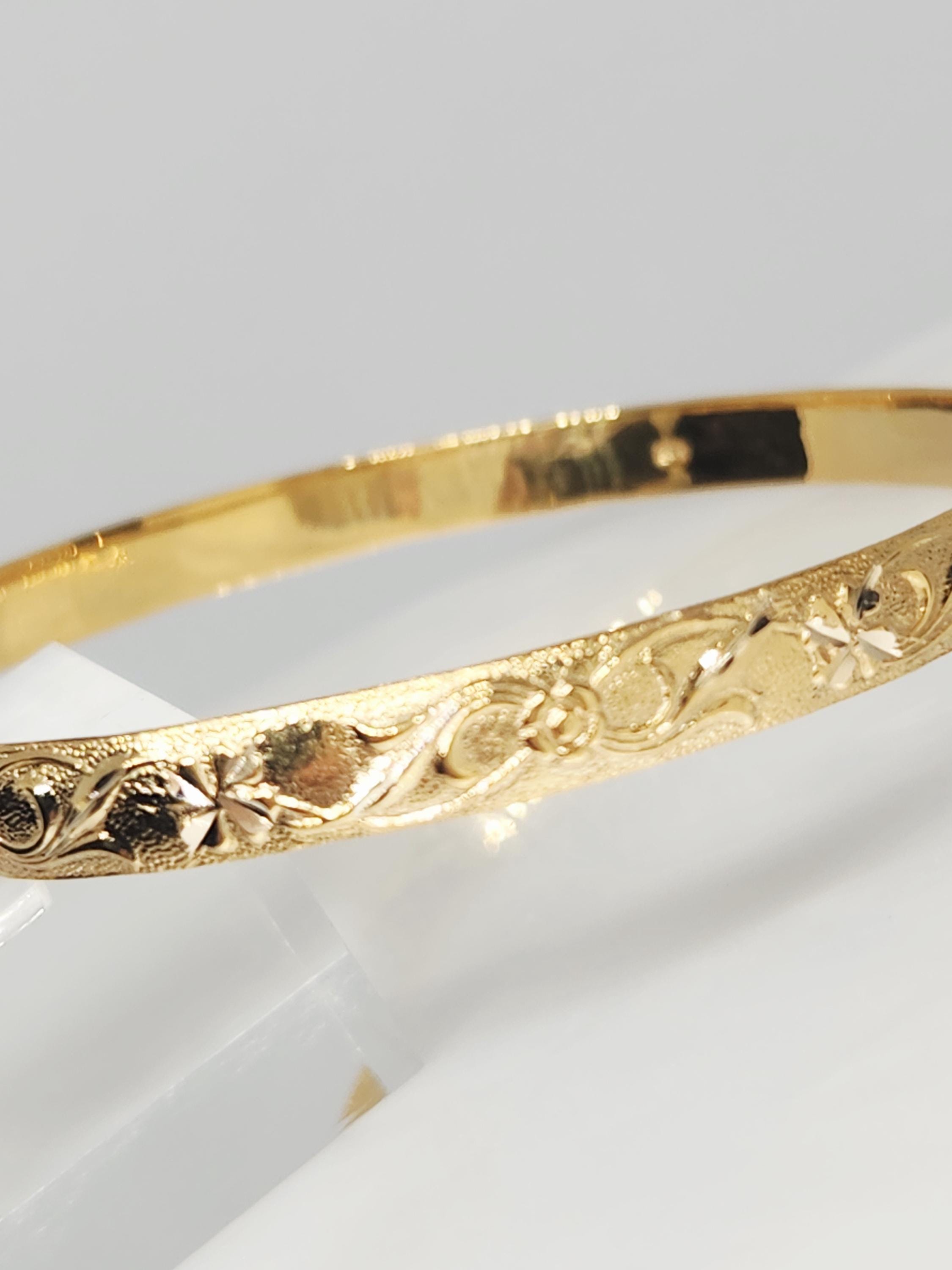 10K Yellow Gold Bangle, Gold Grape Head Bracelet, Gold Hand Carved ...