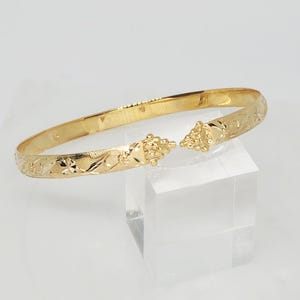 10K Yellow Gold Bangle, Gold Grape Head Bracelet, Gold Hand Carved ...