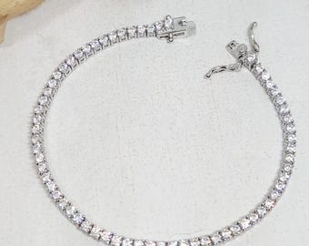 Pulsera de tenis de plata de ley 925 auténtica, collar de tenis de plata, collar de hielo, joyería llamativa, joyería de boda, 2,5 mm de ancho