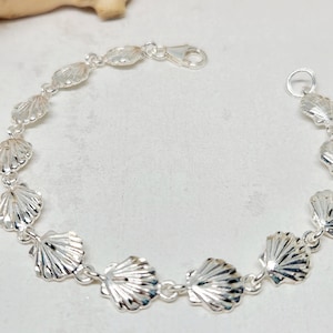 925 GENUINE Sterling Silver Shell Bracelet, Silver Ocean Jewelry, Silver Sea Shell Jewelry, Nautical Bracelet, Summer Jewelry, 7&quot; length