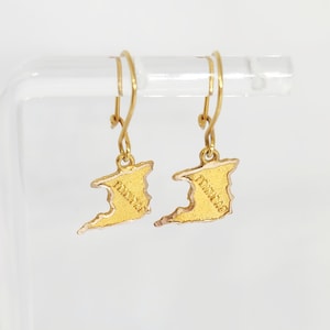 10K geelgouden oorbellen Trinidad-kaart, gouden hangende oorbellen, gouden kaartoorbellen, West-Indische sieraden, Caribische sieraden, souvenir Trinidad