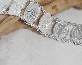 925 GENUINE Sterling Silver Lucky Charm Bracelet, Silver Good Luck Bracelet, Silver Medallion Bracelet, Gift for friend, Gift for her, 7&quot;