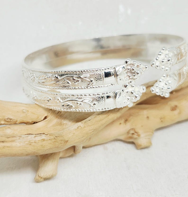 925 GENUINE Sterling Silver Flat Bangles, Grape Head Bangles, Hand ...