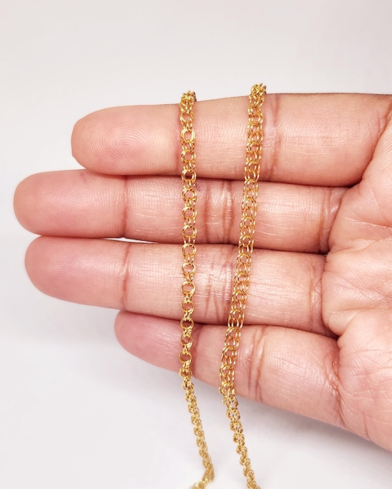 HAMI 10KGOLD 社外茶革 10K Yellow Gold Handmade Chain, Gold Spanish Link Chain