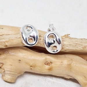 925 GENUINE Sterling Silver Mariner Puff Stud Earrings, Silver Medium Puffy Earrings, Mariner Link Earrings, Oval Link Studs, 8MM x 10MM