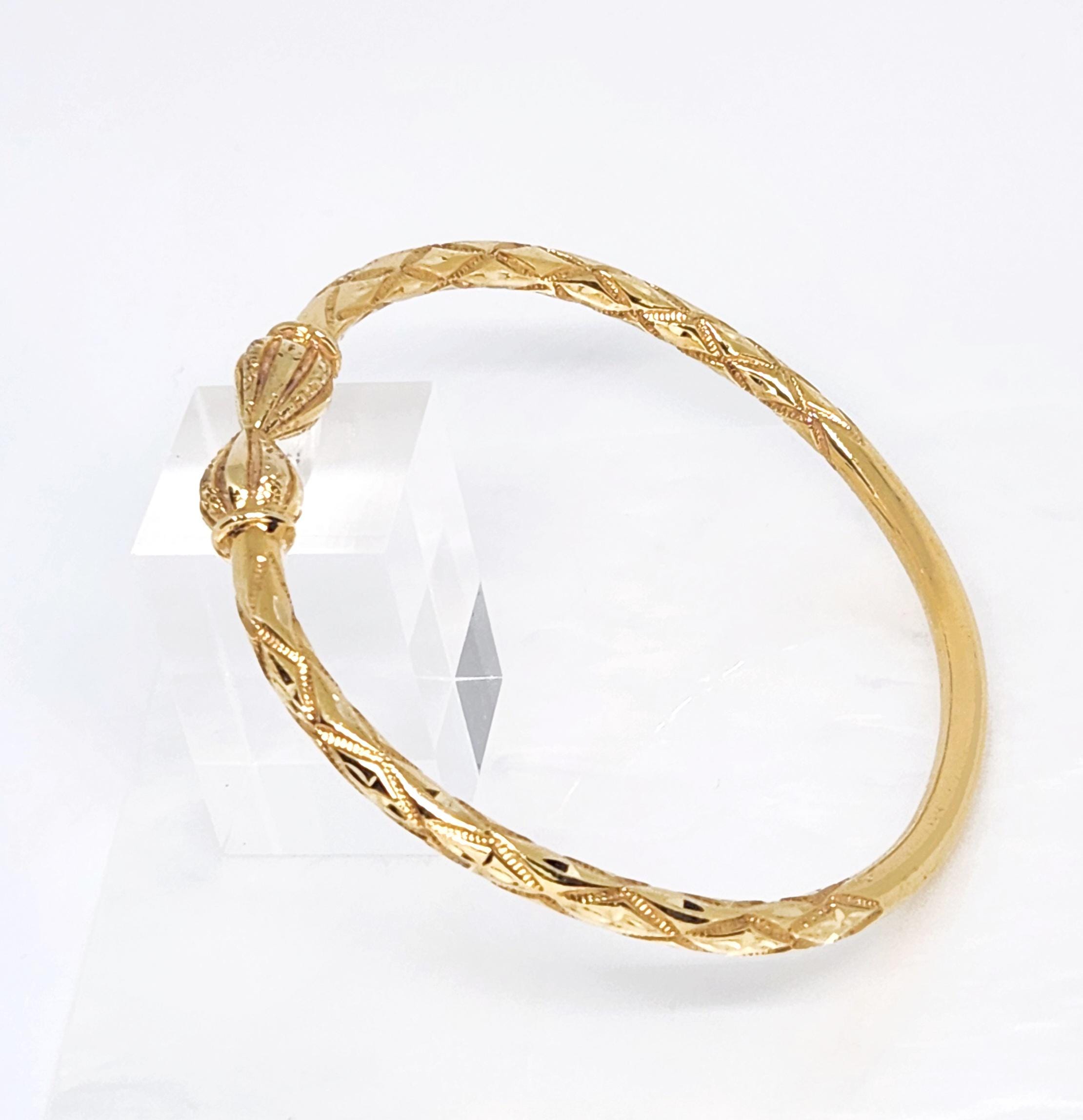 14K Yellow Gold VINTAGE Bracelet, Cocoa Head Gold Bangle, EXTRA