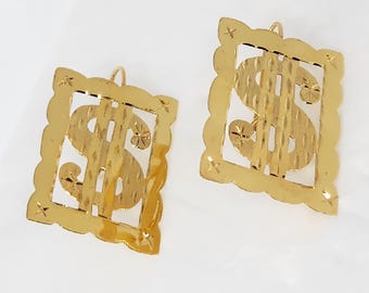 10K Yellow Gold VINTAGE Earrings, Hand Carved Earrings, Gold