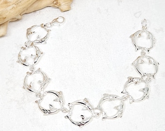 925 Genuine Sterling Silver Dolphin Link Bracelet, Silver Ocean Theme Bracelet,  Silver Sea Animal, Silver Marine Animal Bracelet, 7" length