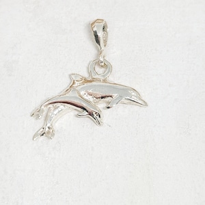 925 GENUINE Sterling Silver Dolphin Charm, SOLID Dolphin Charm, Medium Sized Dolphin Charm, Silver Marine Jewelry, Ocean Jewelry,  28 x 14MM
