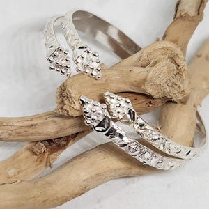 925 GENUINE Sterling Silver Flat BABY/CHILD Bangles, Rose Pattern Bangles, Hand Carved Bangles, Flower Carved Bangles, Grape Head Bangles