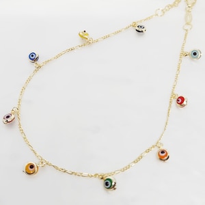925 GENUINE Sterling Silver Evil Eye Anklet, Silver Protection Anklet, Protection Jewelry, Gold over Silver, Colorful Evil Eye Anklet, 10&quot;