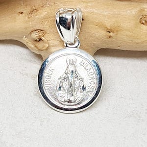 925 GENUINE STERLING SILVER Virgen Milagrosa Charm, Catholic Protection Jewelry, Miraculous Medal Charm, Virgin Mary Charm, 14mm diameter