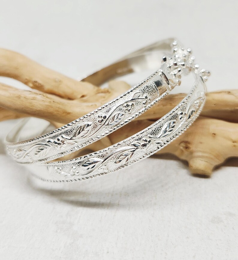 925 GENUINE Sterling Silver Flat Bangles, Grape Head Bangles, Hand ...