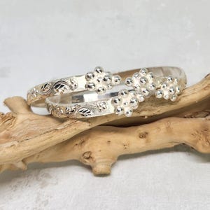 925 GENUINE Sterling Silver  VINTAGE Bangles, Grape Head Bracelets, Hand Carved Flower Bracelet, Vine Bracelet, West Indian Bangles, 7&quot; wide