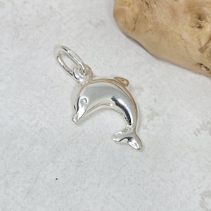 925 GENUINE Sterling Silver Dolphin Charm, Puffy Dolphin Charm, Small Dolphin Charm, Silver Marine Jewelry, Ocean Jewelry, 16 x 15MM